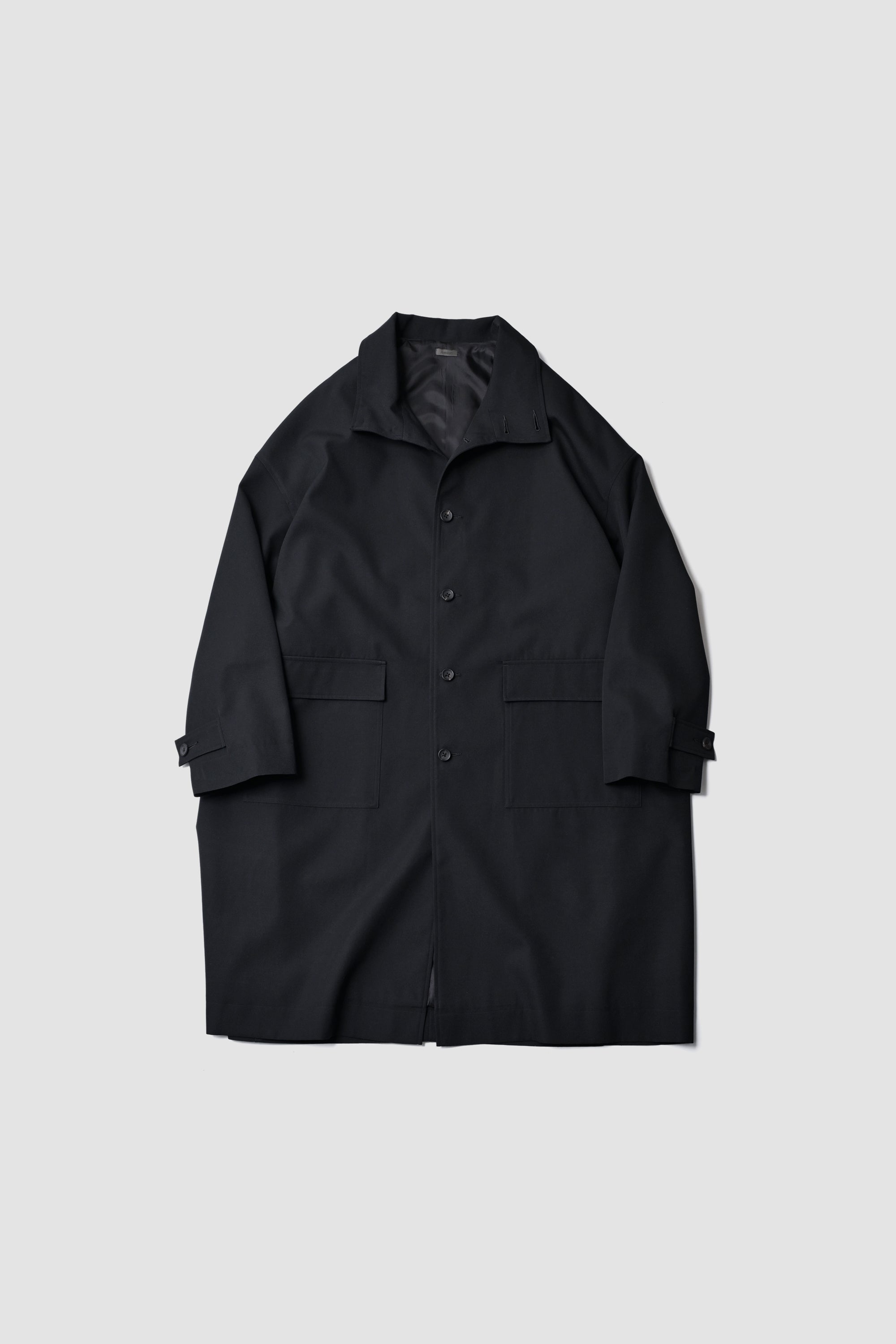 WOOL CHAMBRAY OVERCOAT - BLACK