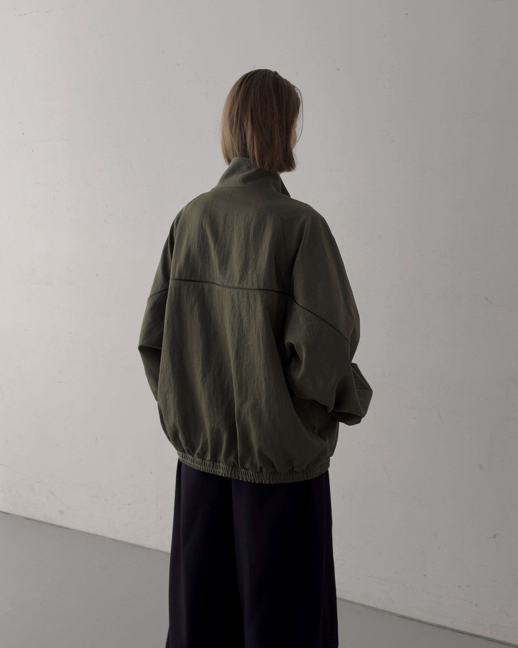 LEATHER PIPED BOMBER JACKET - GREEN