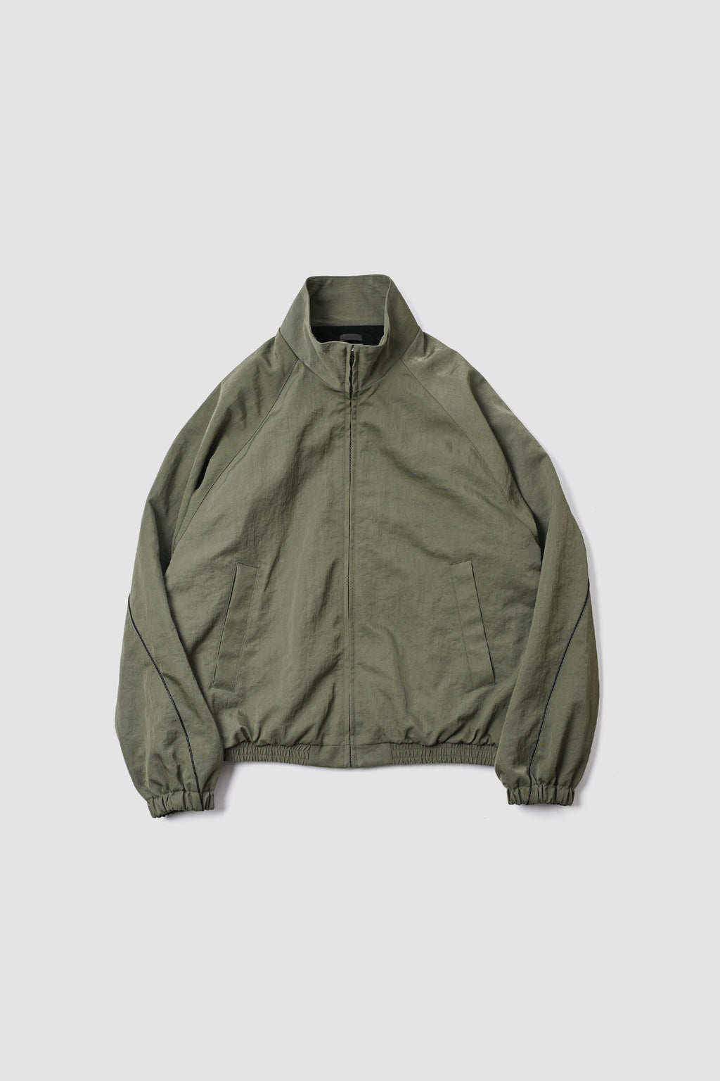 LEATHER PIPED BOMBER JACKET - GREEN