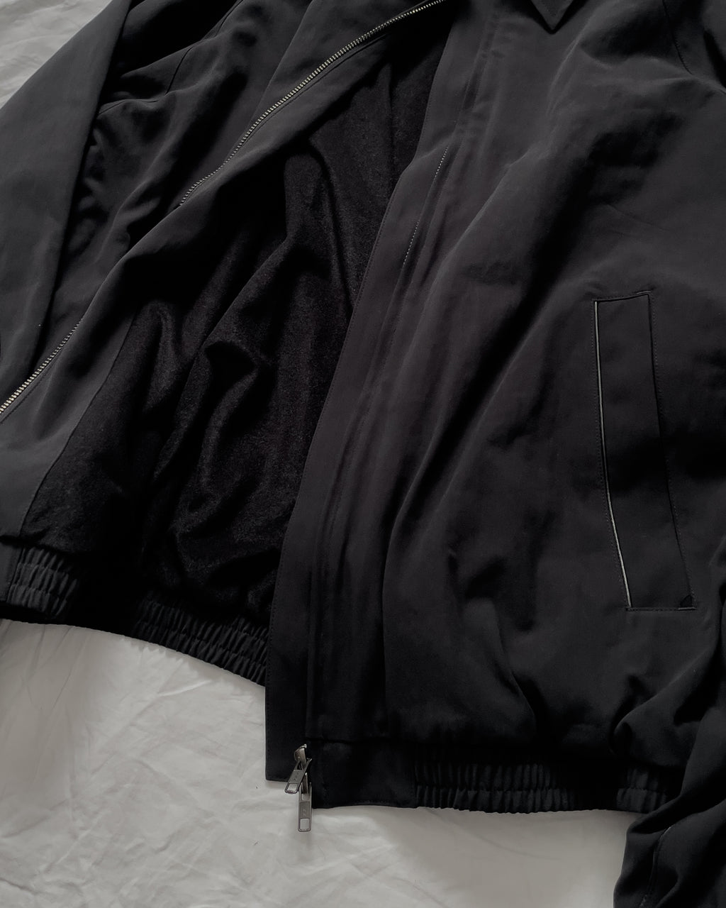 LEATHER PIPED COTTON GABARDINE JACKET-BLACK