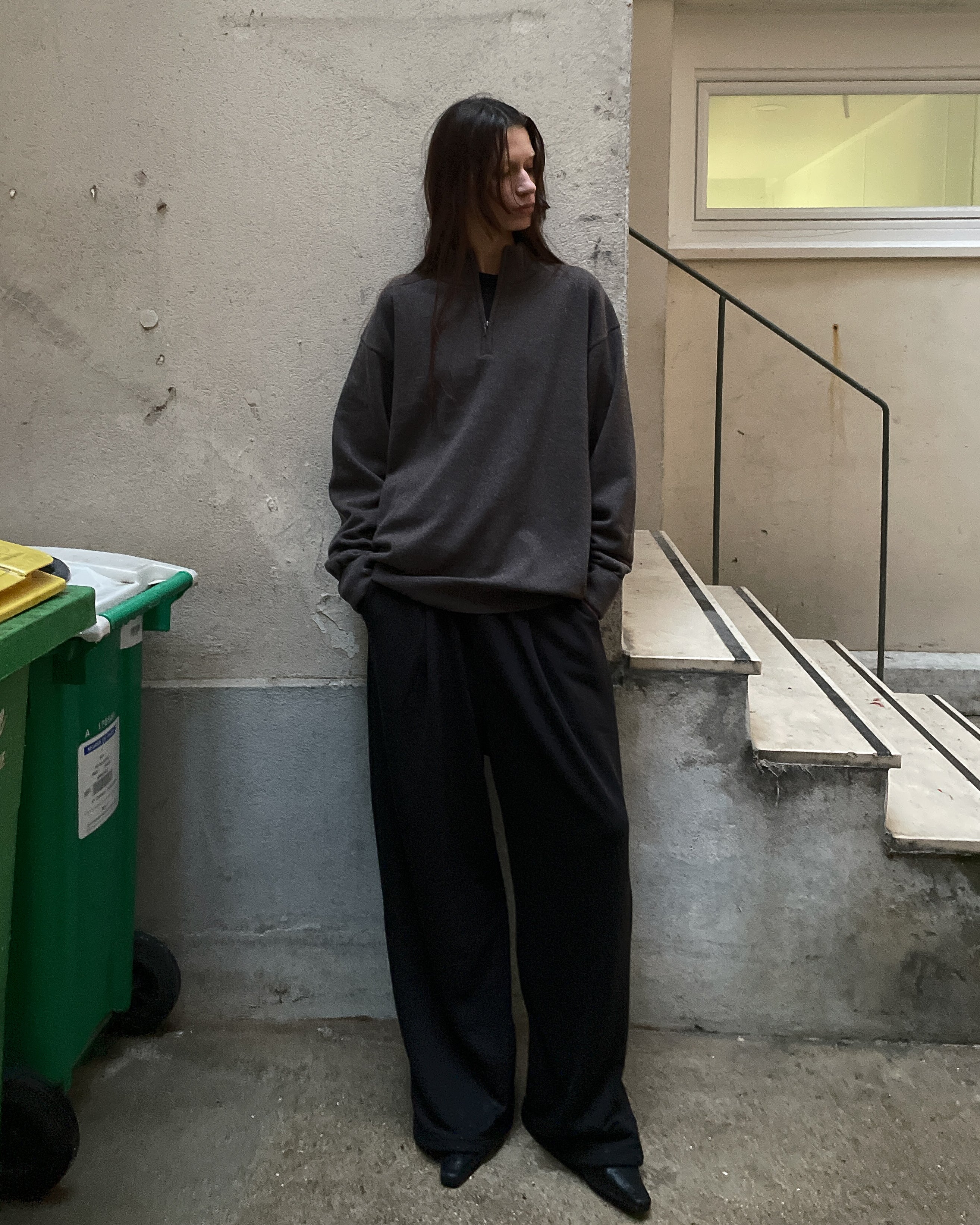 WIDE SWEAT TROUSERS - BLACK