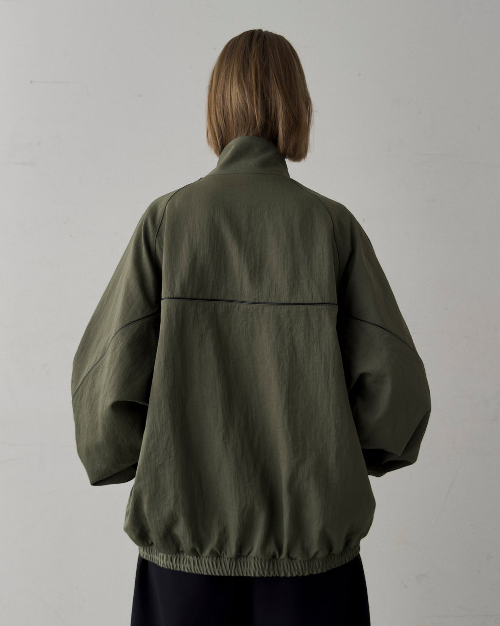 LEATHER PIPED BOMBER JACKET - GREEN