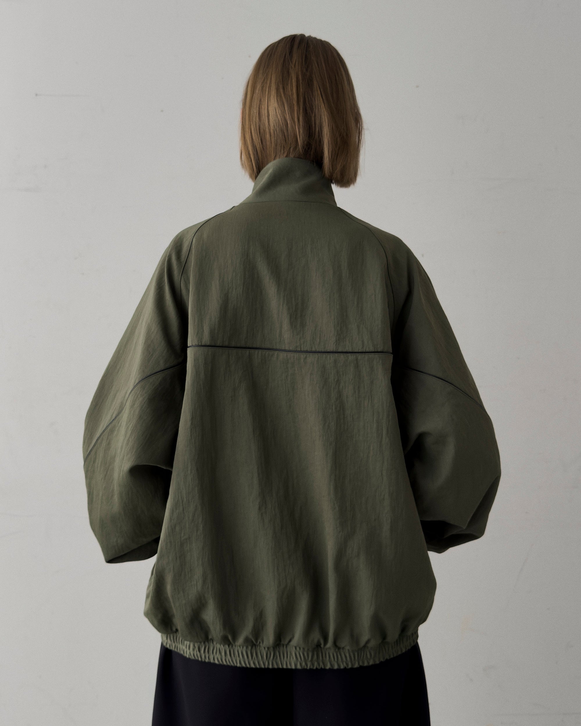 LEATHER PIPED BOMBER JACKET - GREEN