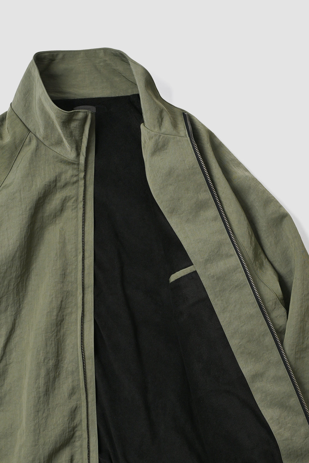 LEATHER PIPED BOMBER JACKET - GREEN