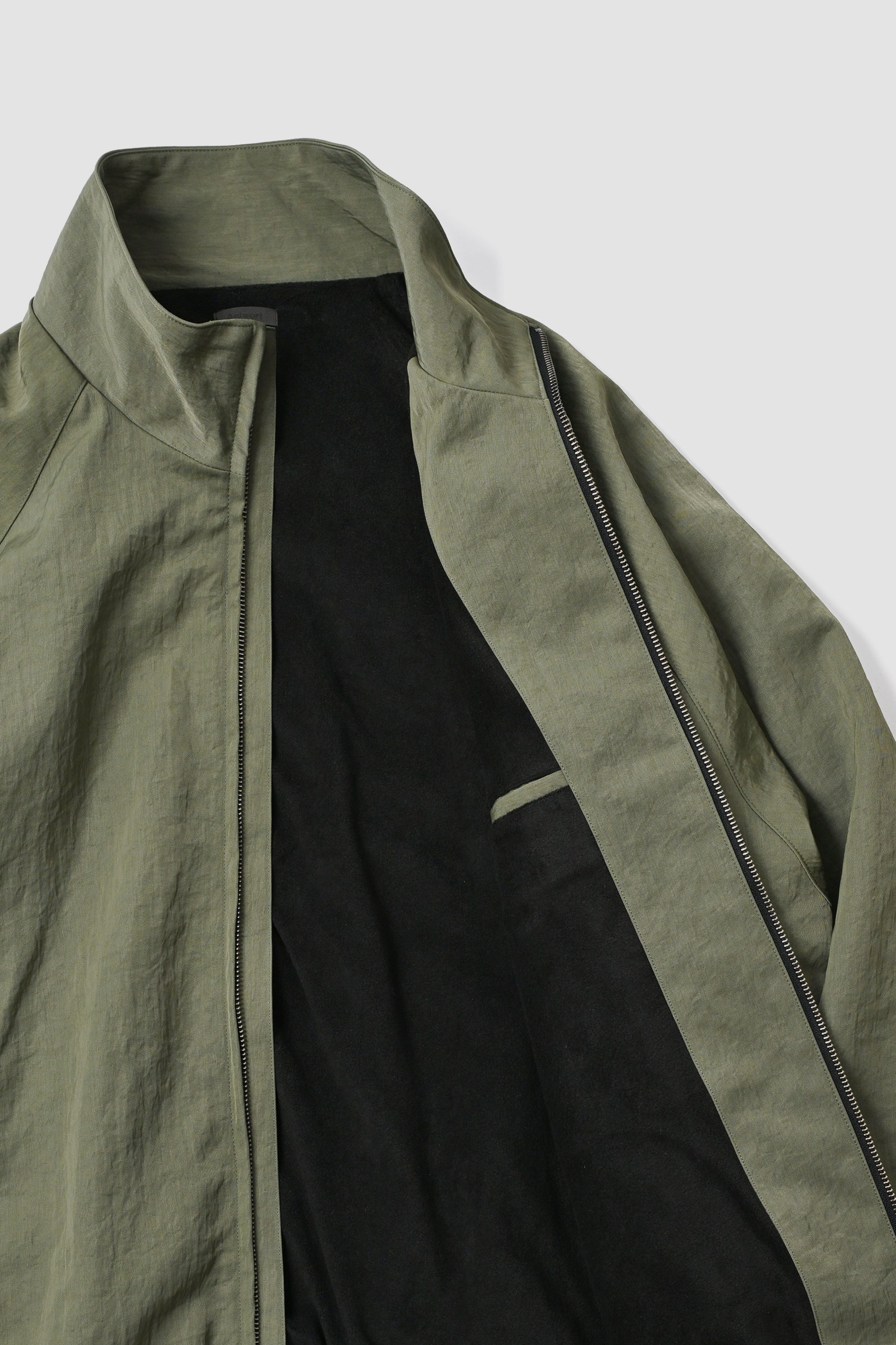 LEATHER PIPED BOMBER JACKET - GREEN
