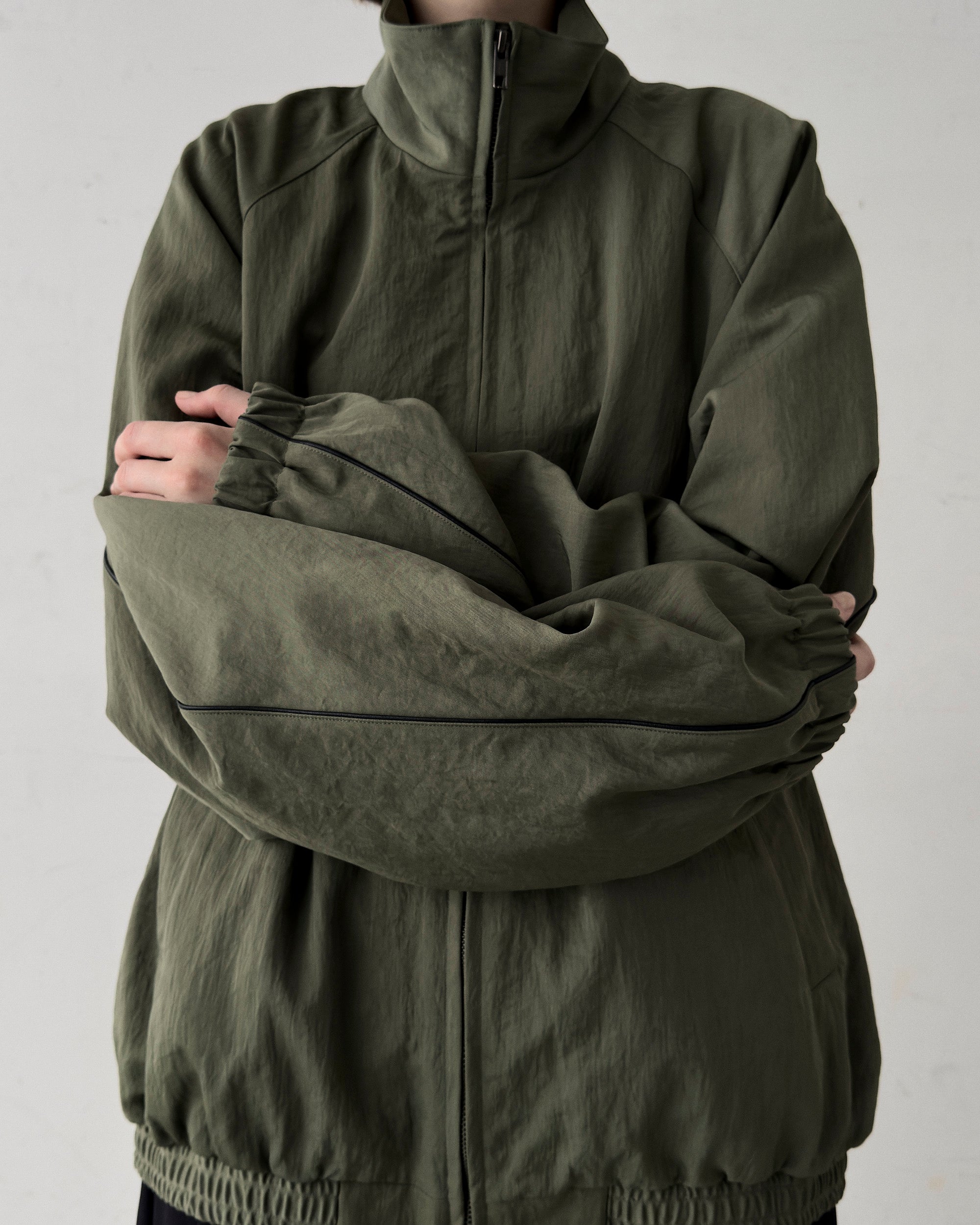 LEATHER PIPED BOMBER JACKET - GREEN