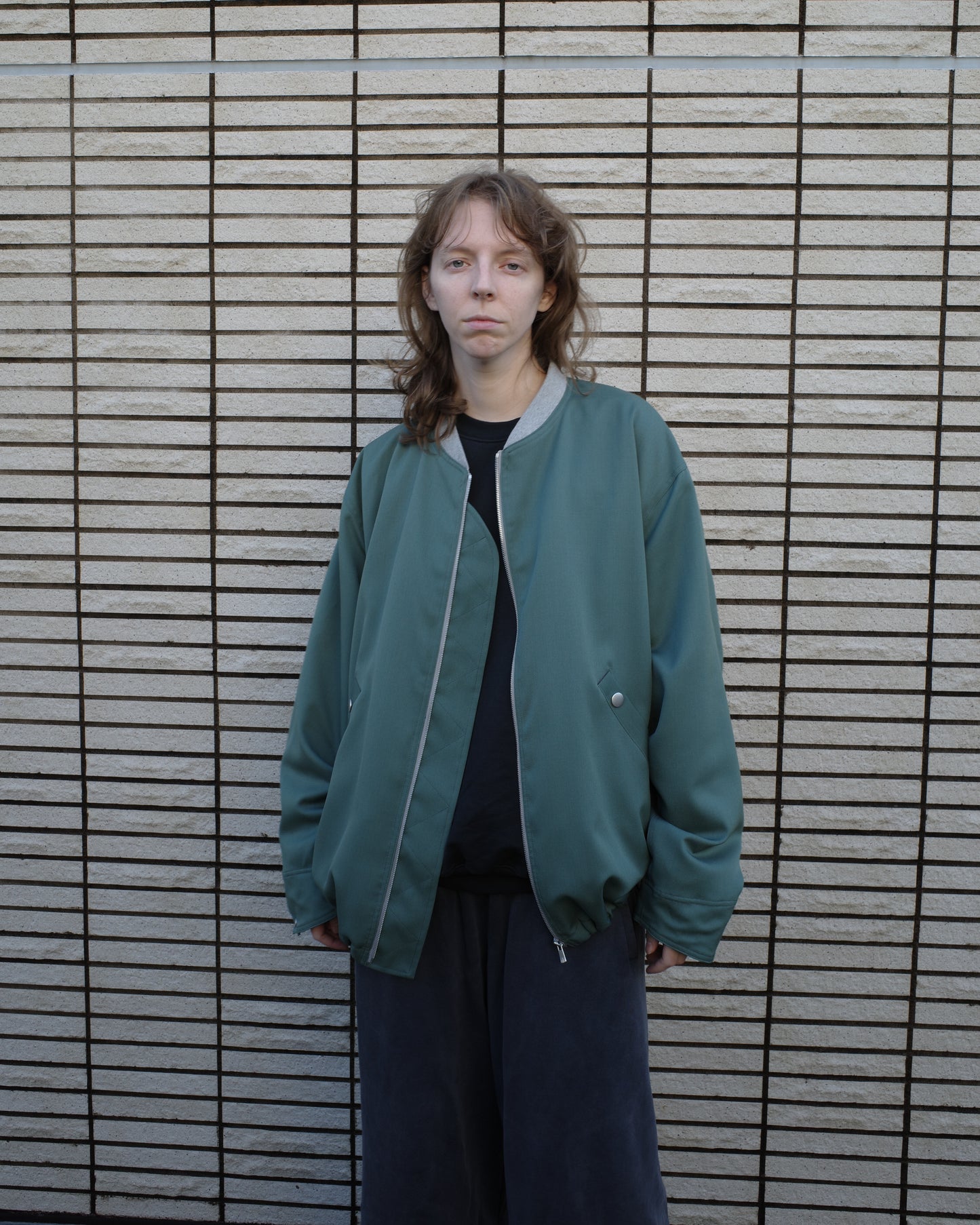 WOOL GABARDINE FLIGHT JACKET - SMOKY GREEN