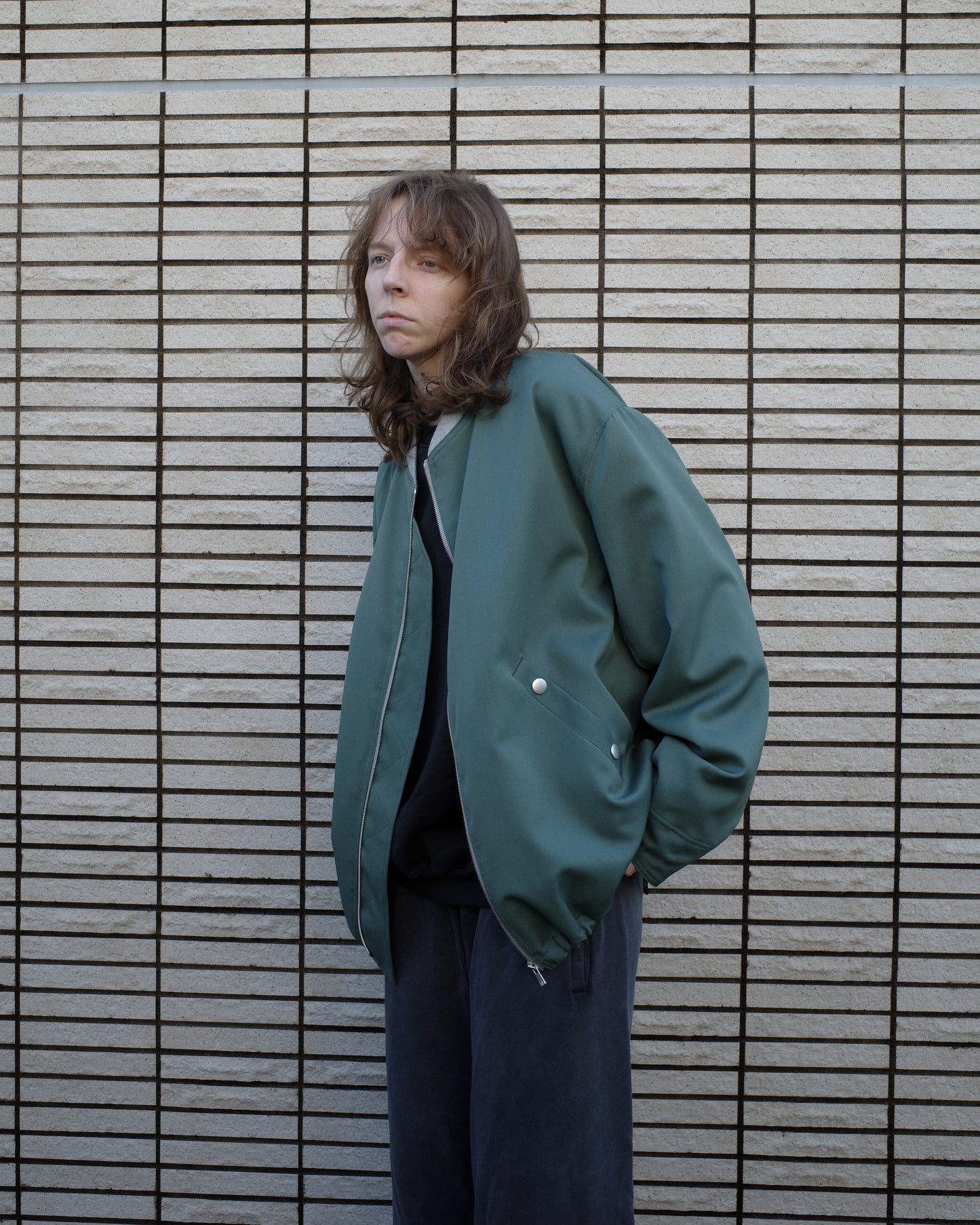 WOOL GABARDINE FLIGHT JACKET - SMOKY GREEN