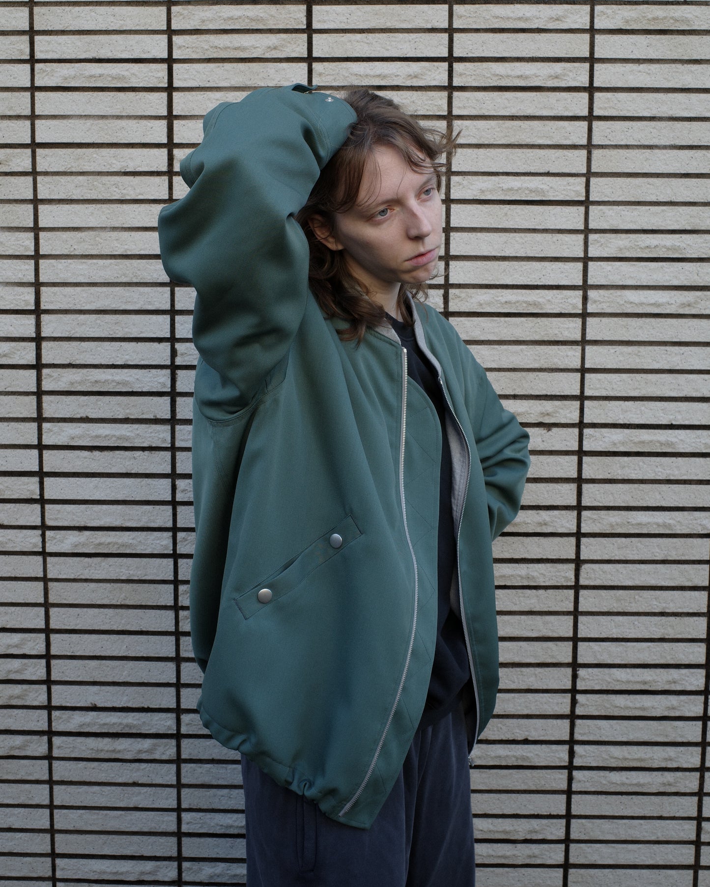 WOOL GABARDINE FLIGHT JACKET - SMOKY GREEN