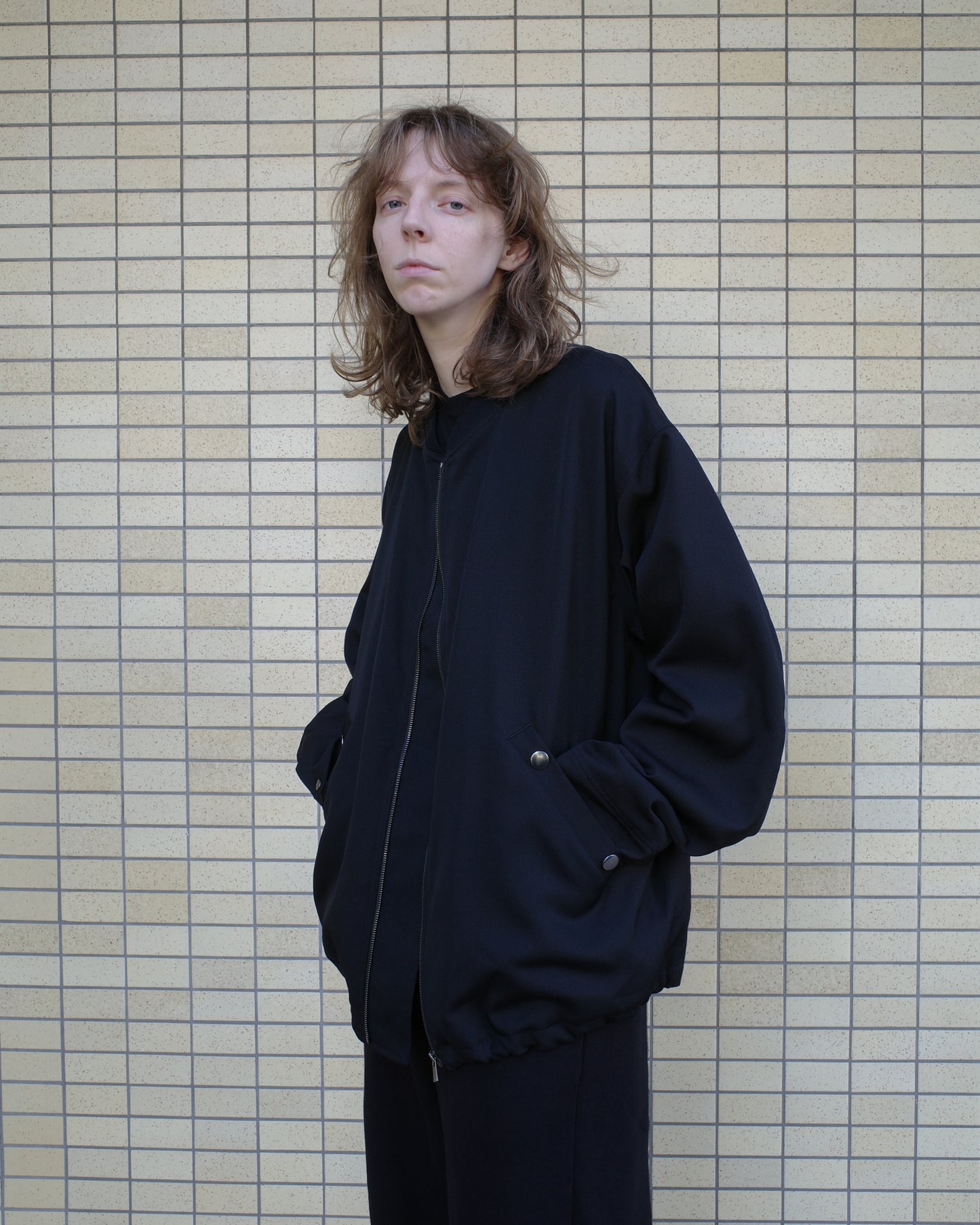 WOOL GABARDINE FLIGHT JACKET - BLACK